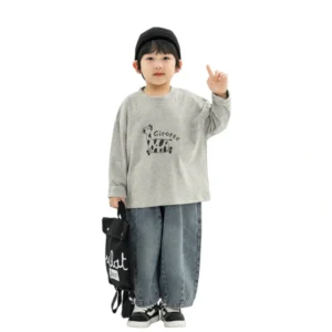 Giraffe Print Top + Baggy Jeans Kids Casual Outfi
