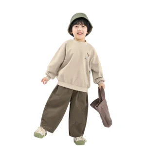 Embroidered Top + Baggy Pants Kids Casual Outfit