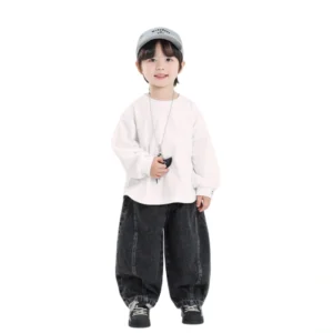 Long-Sleeve Top + Baggy Pants Denim/Chino Kids Streetwear Outfit