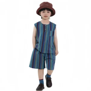 Vintage Indigo Stripe Toddler Sleeveless Outfit